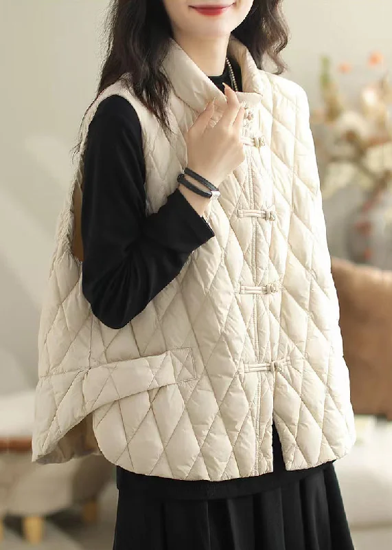 Relaxed Fit Wear White Pockets Patchwork Cotton Filled Waistcoat Stand Collar Winter Relaxed Fit Wear White Pockets Patchwork Cotton Filled Waistcoat Stand Collar Winter
