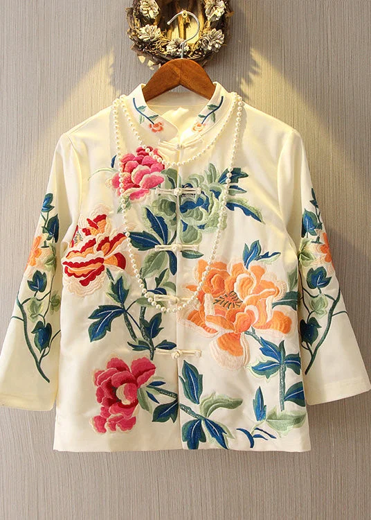 Romantic Data White Stand Collar Button Coats Long Sleeve