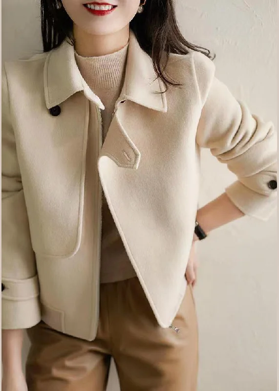 Girl Style White Woolen Coat Outwear Asymmetrical Peter Pan Collar Fall