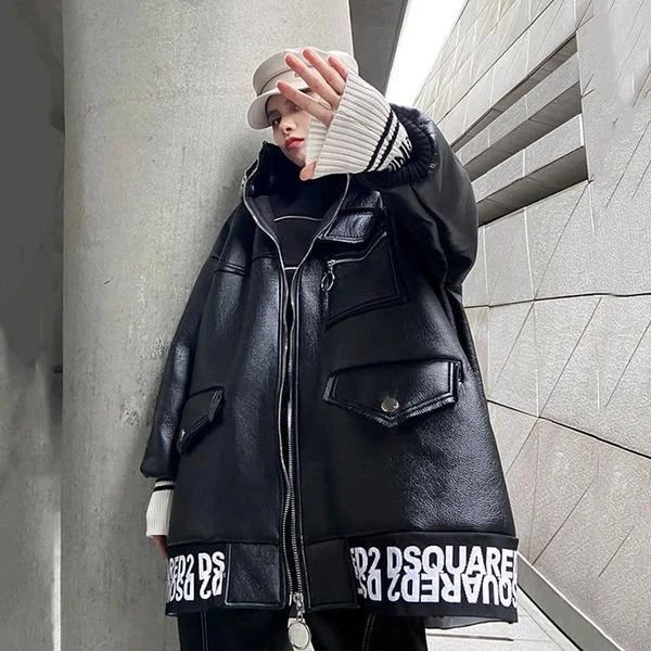British Style Winter Fashion New Black Contrast Color Hooded Collar Women Loose Short Coat British Style Winter Fashion New Black Contrast Color Hooded Collar Women Loose Short Coat