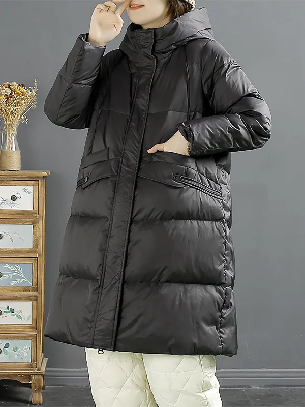 Everyday Outfits Winter Solid Warm Loose Hooded Down Coat