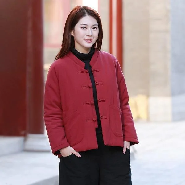 Comfortable Tops Winter Vintage Warm V-Neck Chinese Style Plate Buckle Parkas Coats