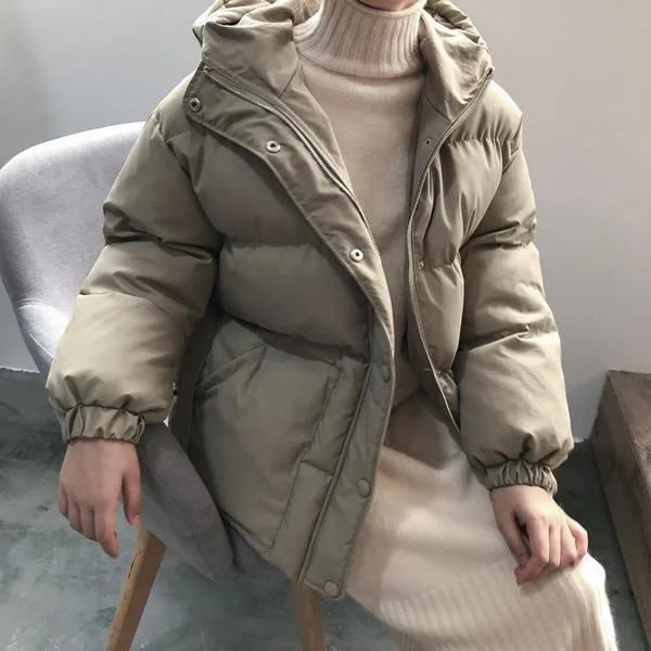 Cozy Sweaters Winter Warm Coat Femme Black Parkas with Sashes Hooded Korean Style Women Clothing