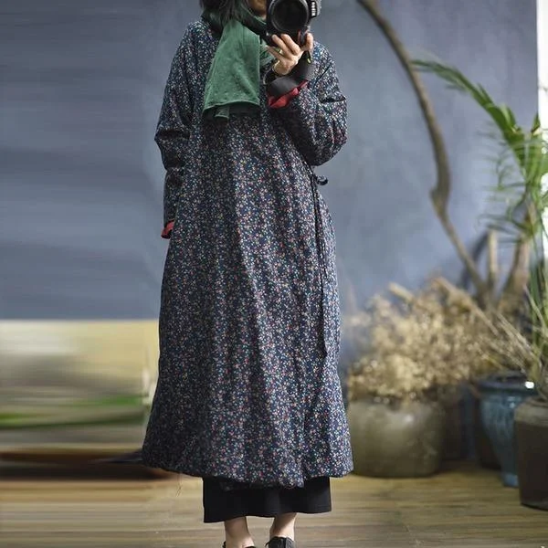 Stylish Comfort Women 2020 Spring Vintage Cotton Parkas Coats Belt Warm Cotton V-neck Long Coats Stylish Comfort Women 2020 Spring Vintage Cotton Parkas Coats Belt Warm Cotton V-neck Long Coats