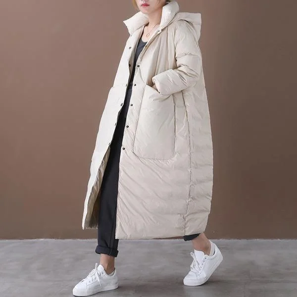 Weekend Style Women Beige Warm Winter Down Coats Hooded Pockets Wide-waisted Female Long Down Coats Weekend Style Women Beige Warm Winter Down Coats Hooded Pockets Wide-waisted Female Long Down Coats