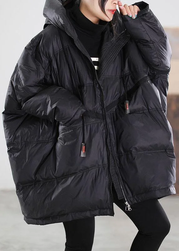Casual Elegance Women Black Hooded drawstring Duck Down Down Jacket Winter