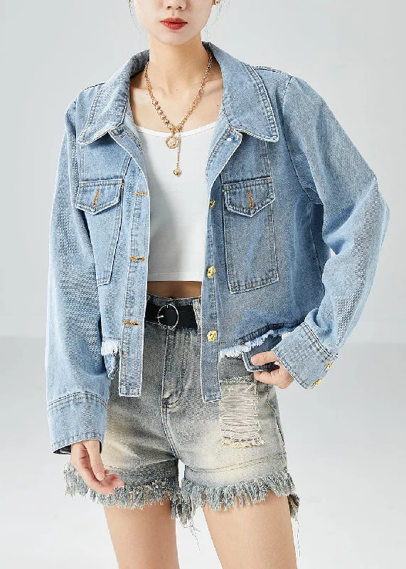 Personalized Wear Women Blue Oversized Pockets Cotton Denim Coat Fall