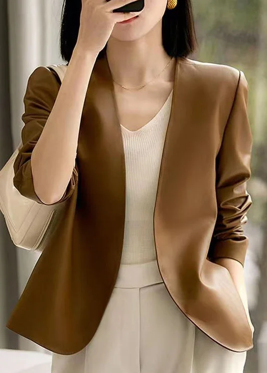 Advanced Customization Women Brown V Neck Patchwork Sheepskin Coats Fall