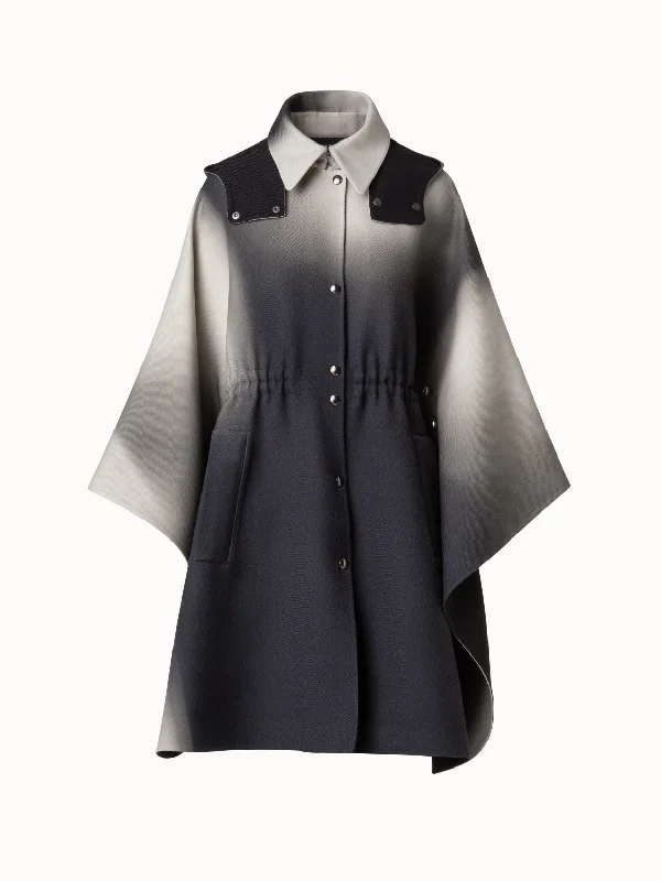 Romantic And Fresh Wool Cape with Detachable Hood and Shadow Print
