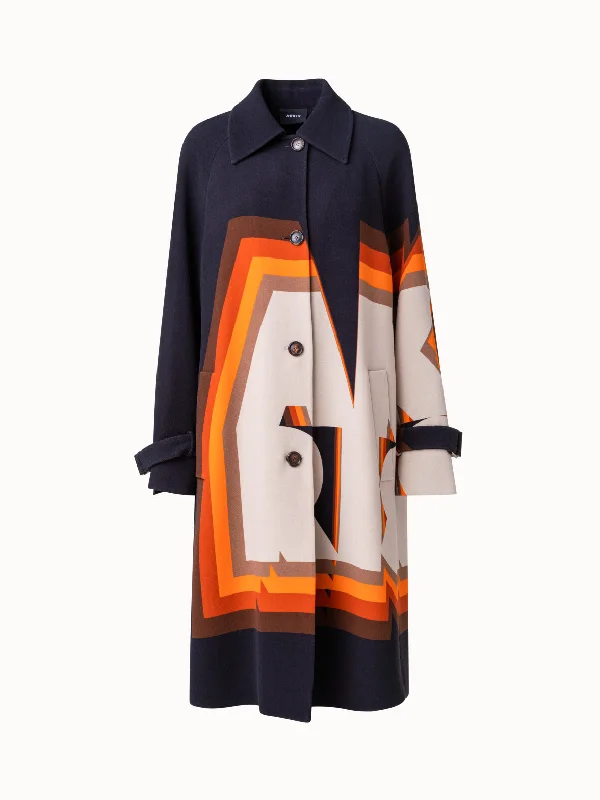 Comfortable Lounge Wear Wool Coat with Superimposed Letters Print