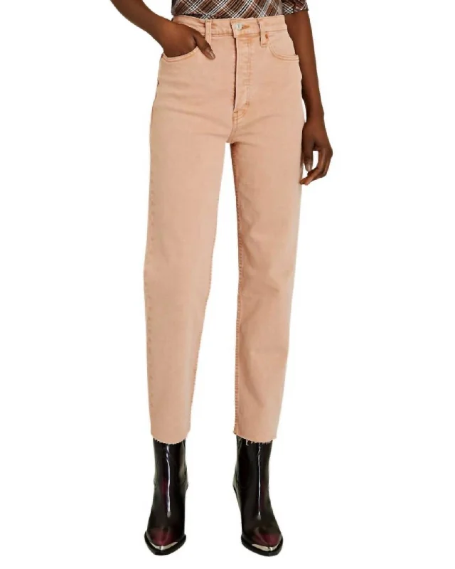 Goddess Outfit 70's High Rise Stove Pipe Jeans In Washed Khaki
