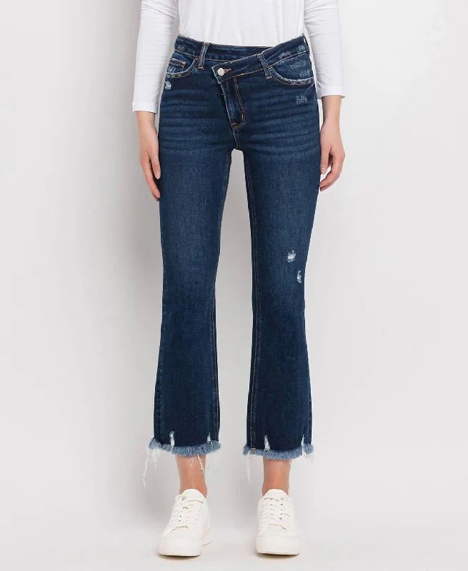 Bella High Rise Crossover Waist Kick Flare Jeans In Dark Wash