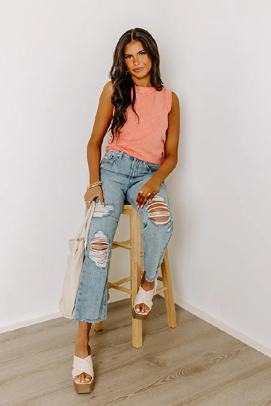 Easygoing Fashion Just USA Kai High Waist Distressed Straight Leg Jean