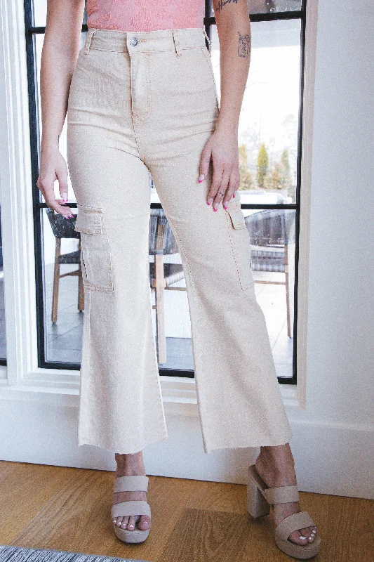 Simple Comfort Ramona Hi Rise Cargo Denim Pants, Hazelnut
