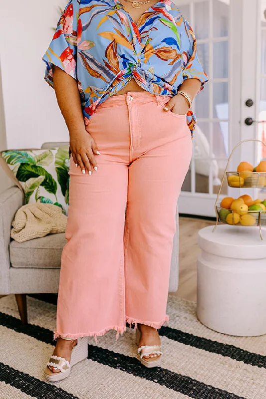 Trendy And Casual Risen Iris Midrise Wide Leg Jean in Pink Curves