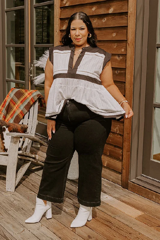 French Style Risen Raelynn High Waist Wide Leg Jean in Black Curves