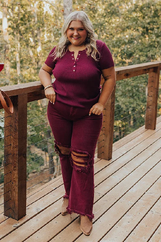 Casual Chic Wear Risen The Eras High Waist Distressed Jean In Wine Curves