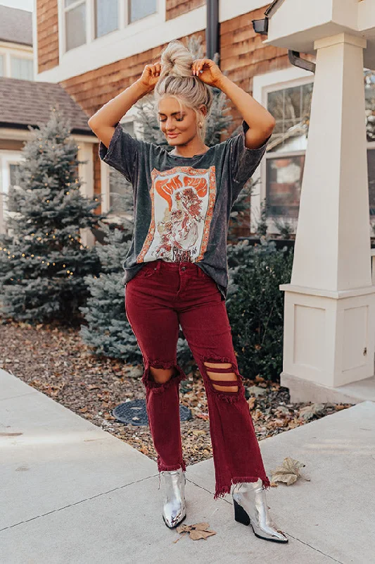 Simple Chic Risen The Eras High Waist Distressed Jean In Wine