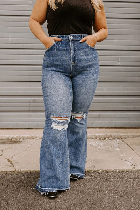 Advanced Customization Risen The Sequoia High Waist Distressed Flare in Dark Wash Curves