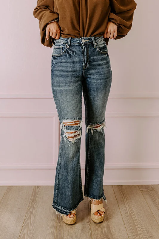 Sports Design Risen The Sequoia High Waist Distressed Flare in Dark Wash