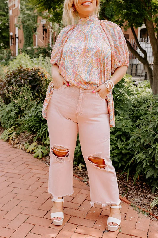 Feminine Charm The Averie High Waist Distressed Straight Leg Jean in Latte Curves