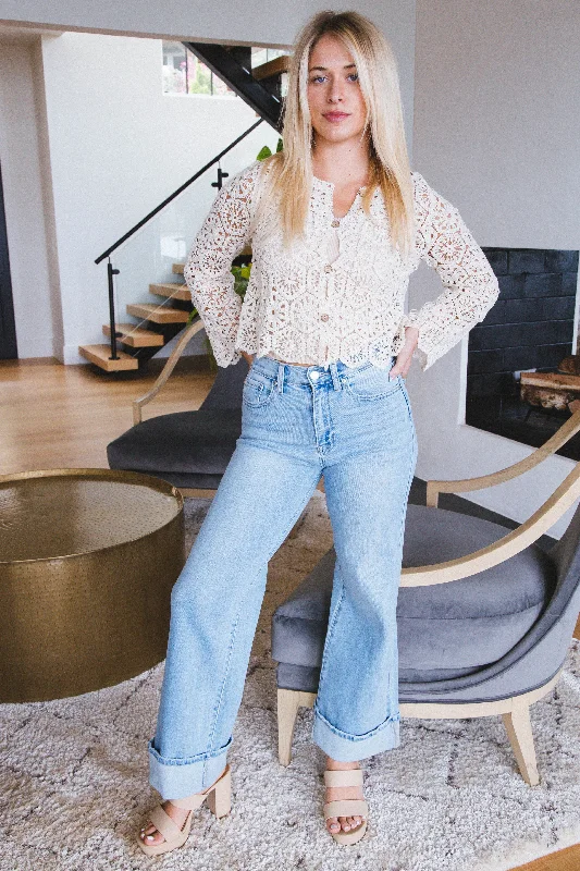 Trendy Comfort Wear Wren Cuffed Palazzo Jean, Light Denim