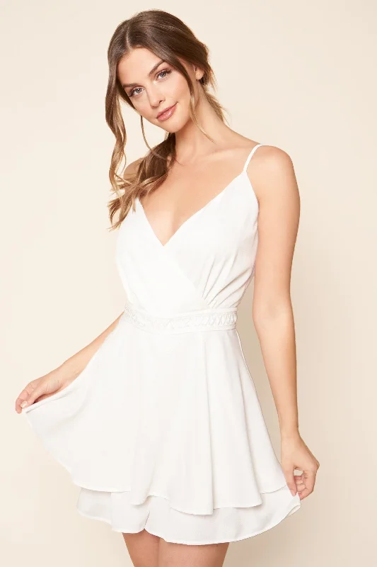 Layered Comfort Alicante White Surplice Sleeveless Romper