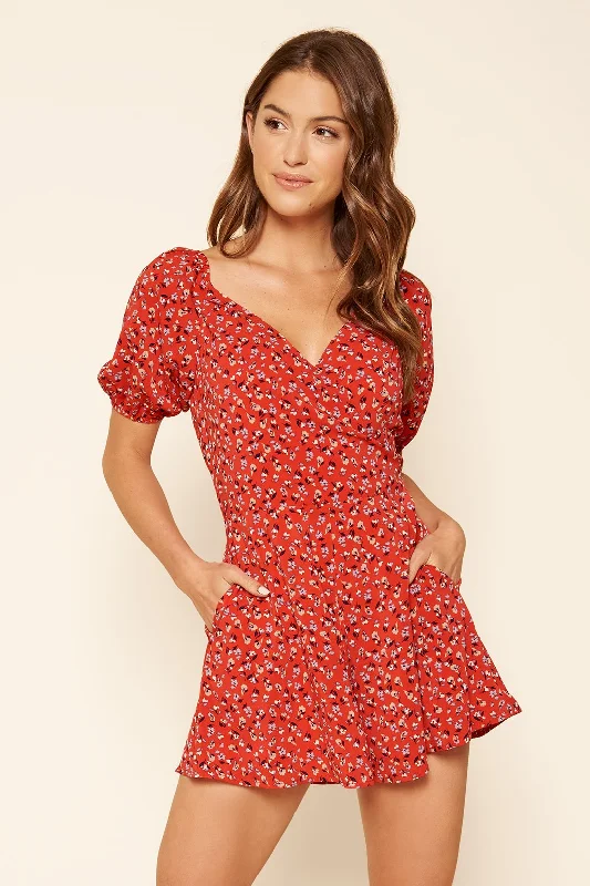 Fashion Comfort Bloom Floral Everheart Puff Sleeve Romper