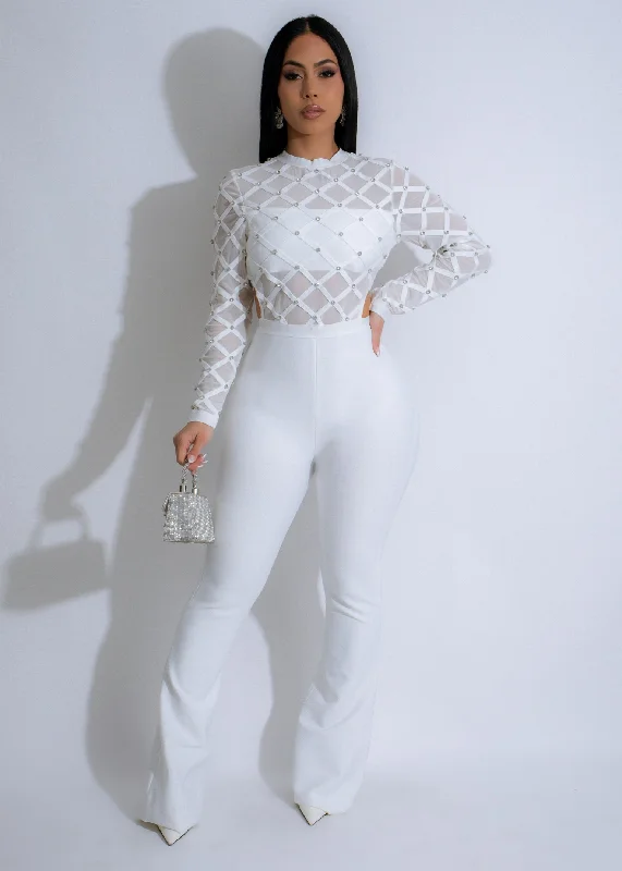 Innovative Design Celestial Cage Rhinestones Jumpsuit White