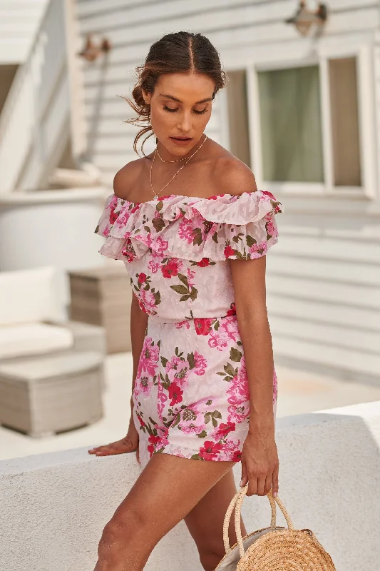 Chic Relaxation Celia Floral Off the Shoulder Ruffled Romper
