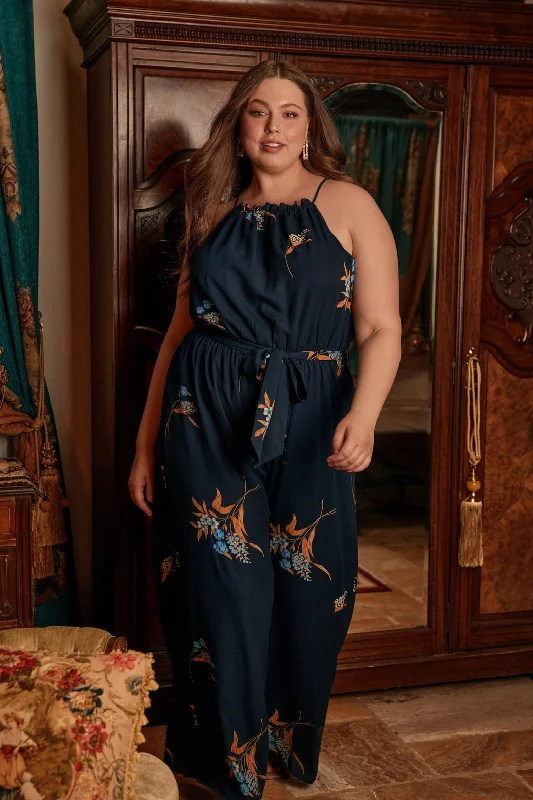 Elegant And Noble Dusk Floral Lighthearted Trapeze Jumpsuit Curve