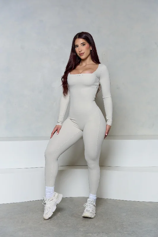 Free And Comfortable Eggshell Square Neck Long Sleeve Jumpsuit