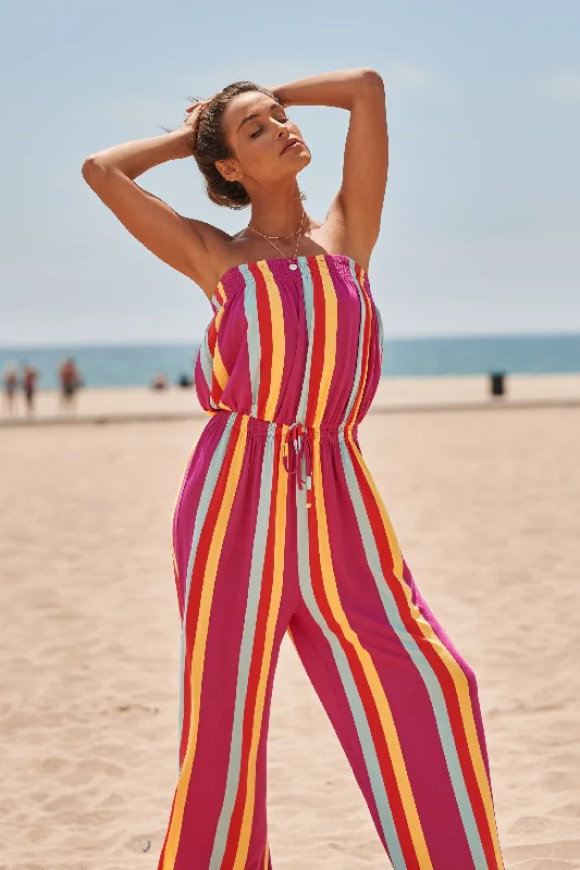 Casual Wear Eliza Striped Strapless Jersey Knit Jumpsuit