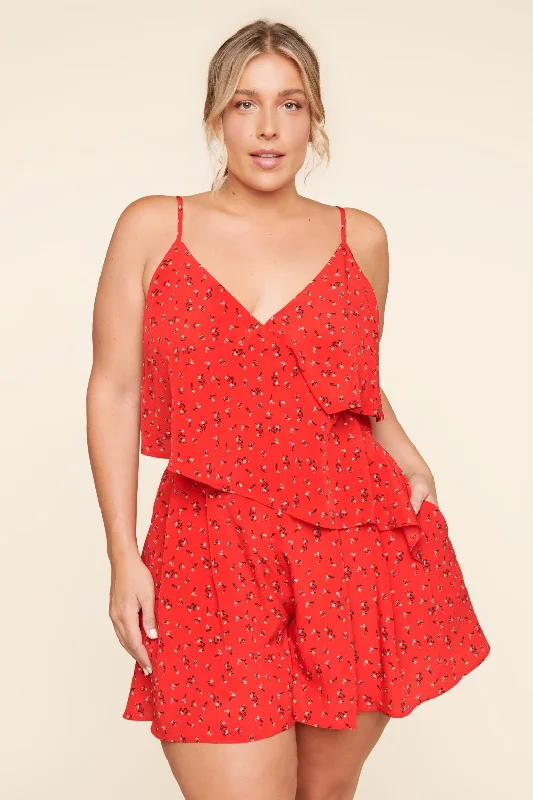 Perfect Tailoring Encantar Cece Floral Print Ruffle Romper Curve