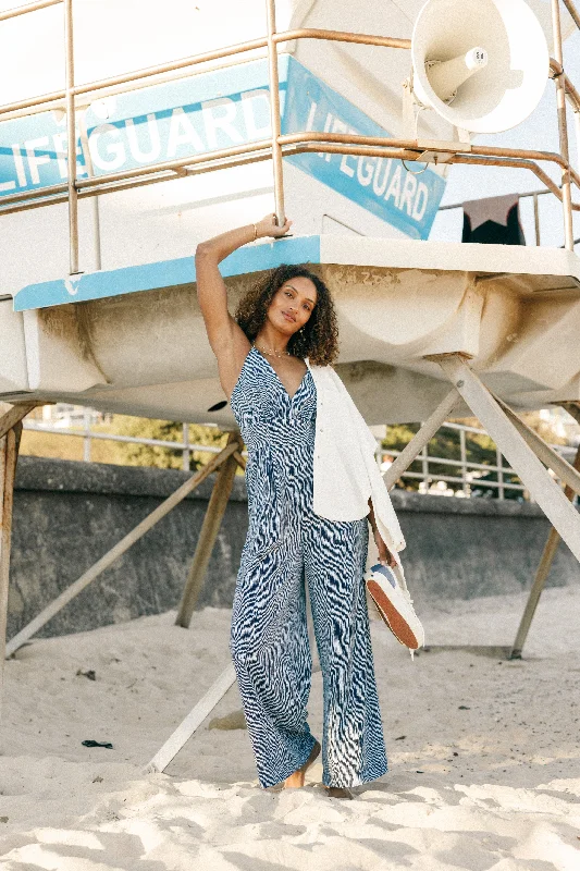 Street Fashion Floria Jumpsuit - Navy White