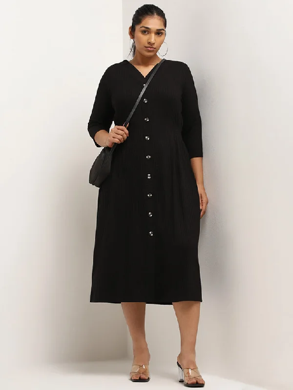 Comfortable Looks Gia Black Button-Up Midi Dress