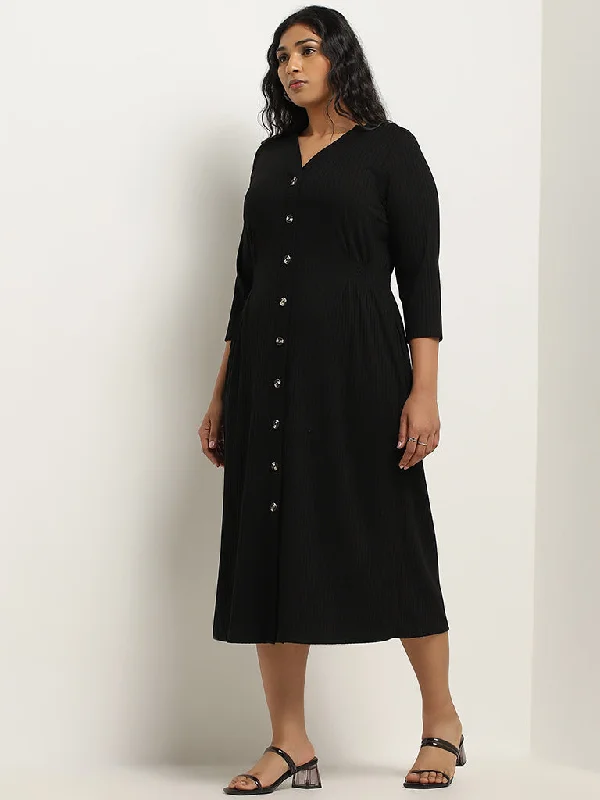Elegant Design Gia Black Ribbed A-line Dress