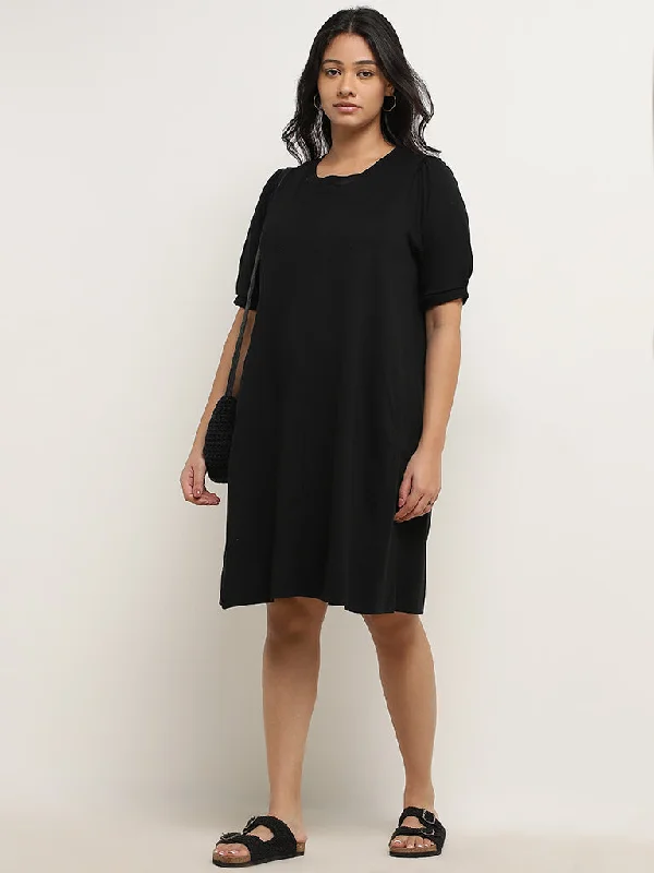 Casual Comfort Wear Gia Black Solid Cotton Dress