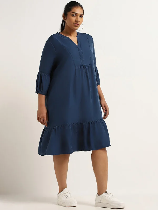 Urban Comfort Gia Blue Solid A-Line Dress