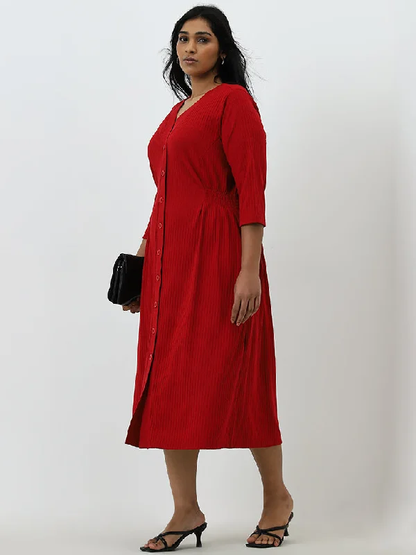 Gia Red Ribbed A-Line Dress