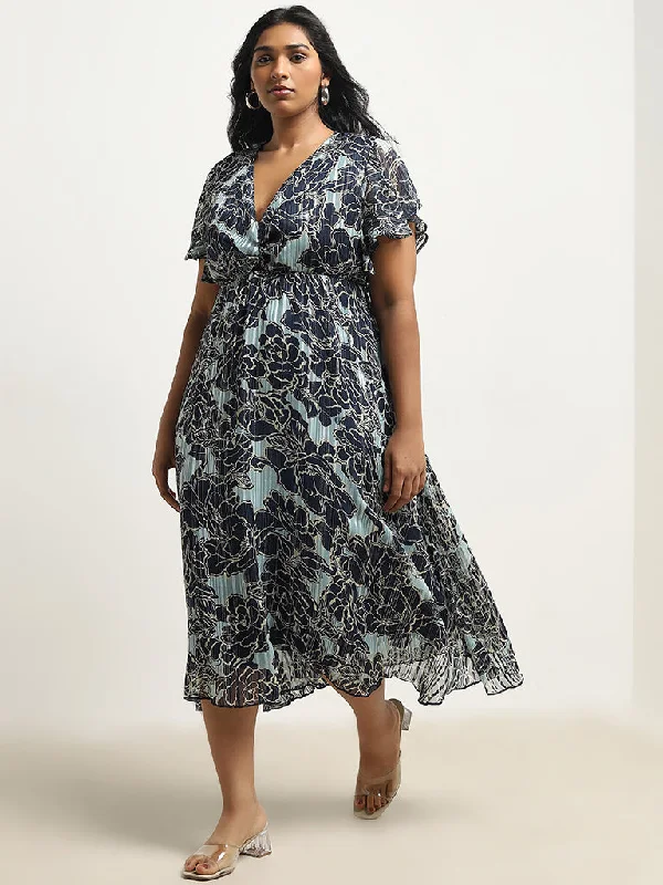Sports Cool Gia Teal Floral Printed A-Line Dress
