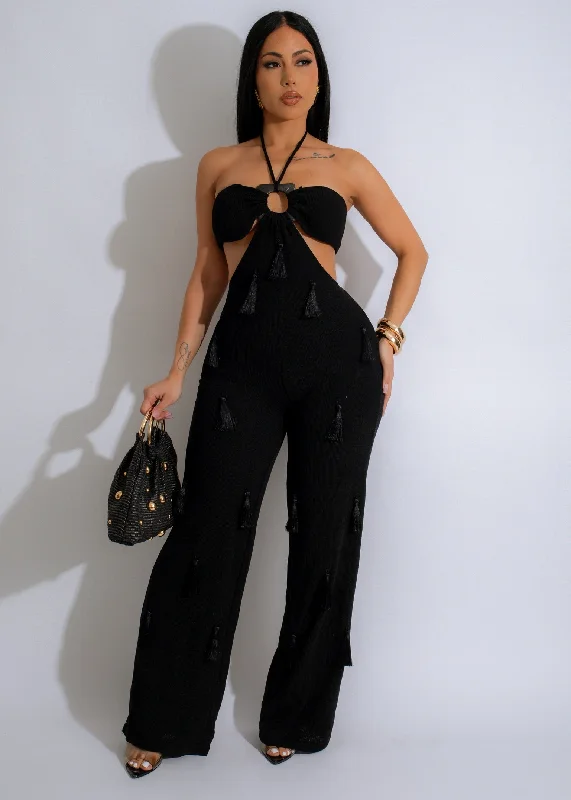 Retro Design Golden Sands Knit Jumpsuit Black