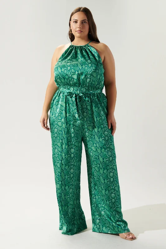 Slim Fit Gwendolyn Snake Print Lighthearted Trapeze Jumpsuit Curve