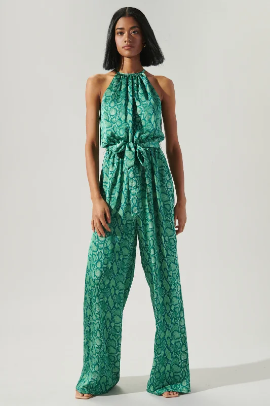 Free And Casual Gwendolyn Snake Print Lighthearted Trapeze Jumpsuit