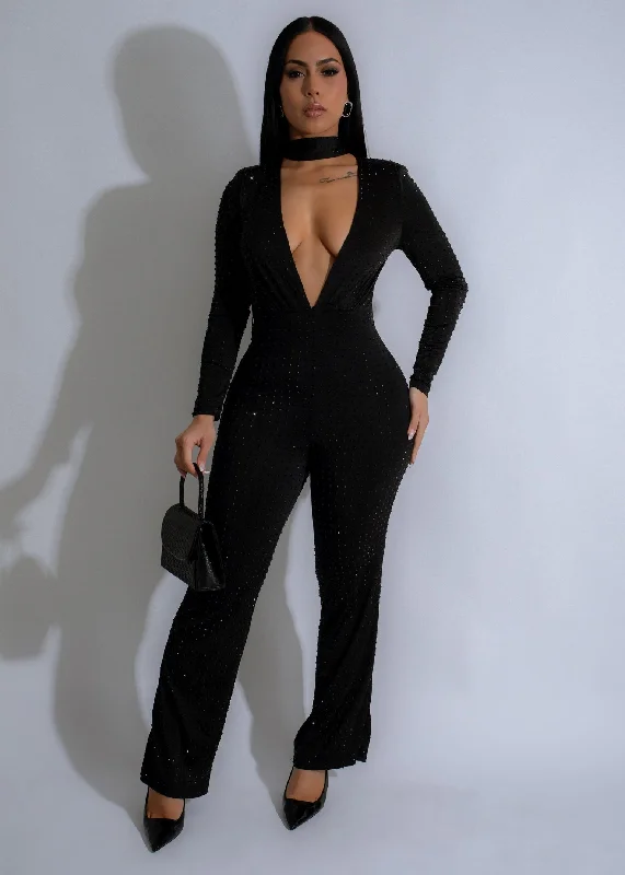 Light Dressing Inferno Nights Rhinestone Jumpsuit Black