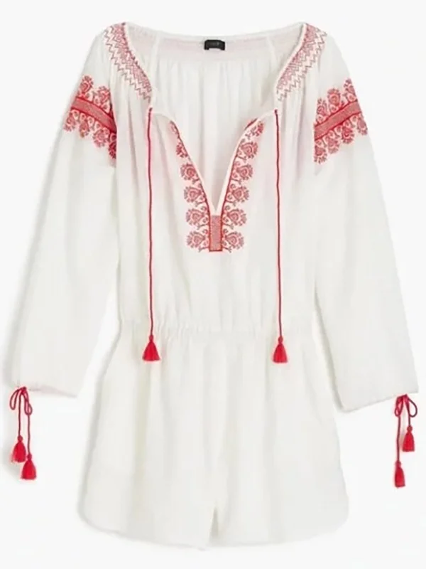 J. Crew Size XL (16) White & Red Embroidered Romper