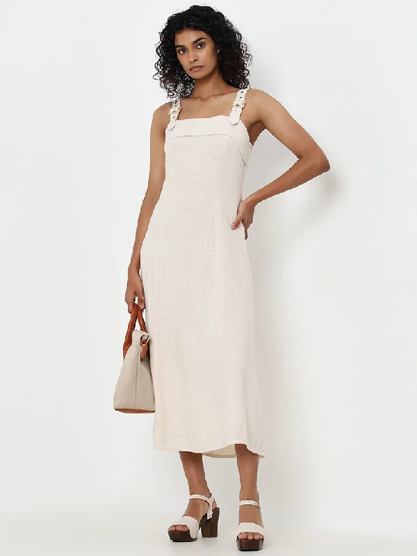 Comfort Fit LOV Beige A-Line Cotton Dress