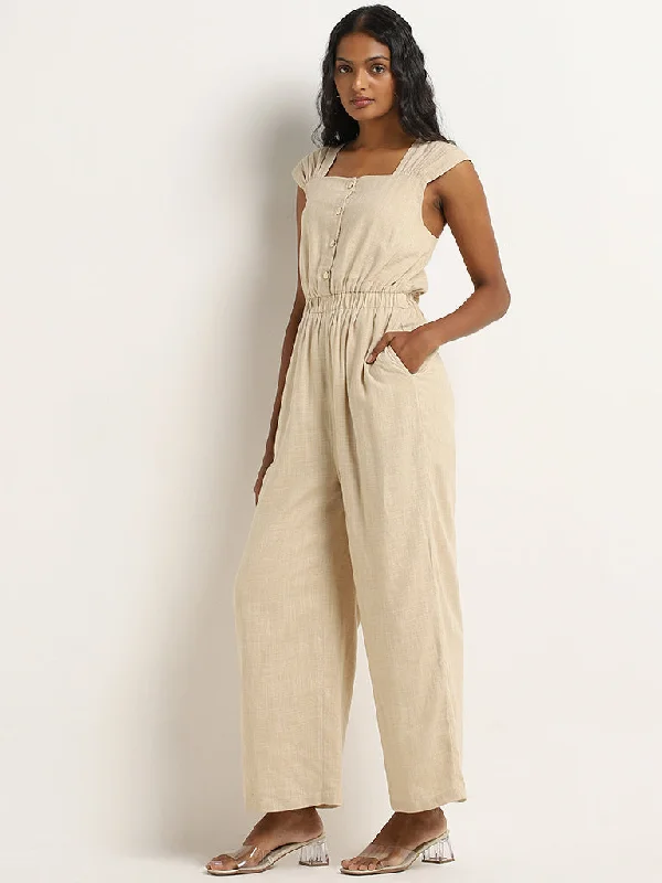 Girl Style LOV Beige Blended Linen Jumpsuit