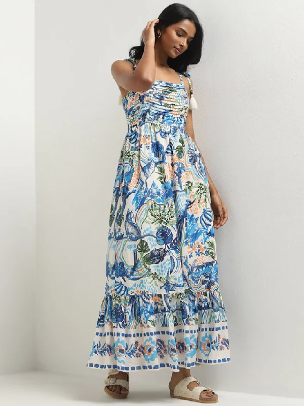 Personalized Design LOV Blue Nature-Inspired A-Line Dress