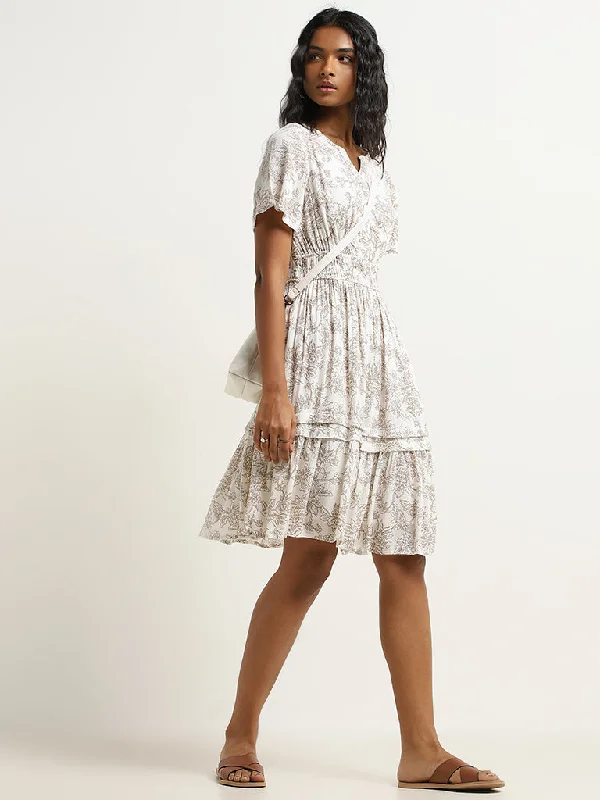 Sports And Leisure LOV Off-White Floral Print Tiered Dress